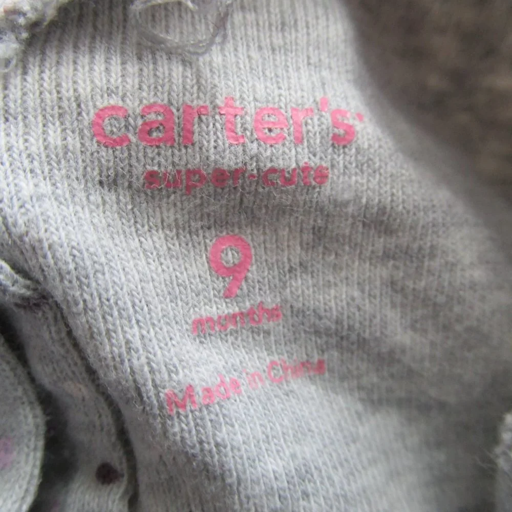 Carters Pullover Shirt Infant Girls 9M Gray Purple Polka‎ Dot Long Sleeve Top